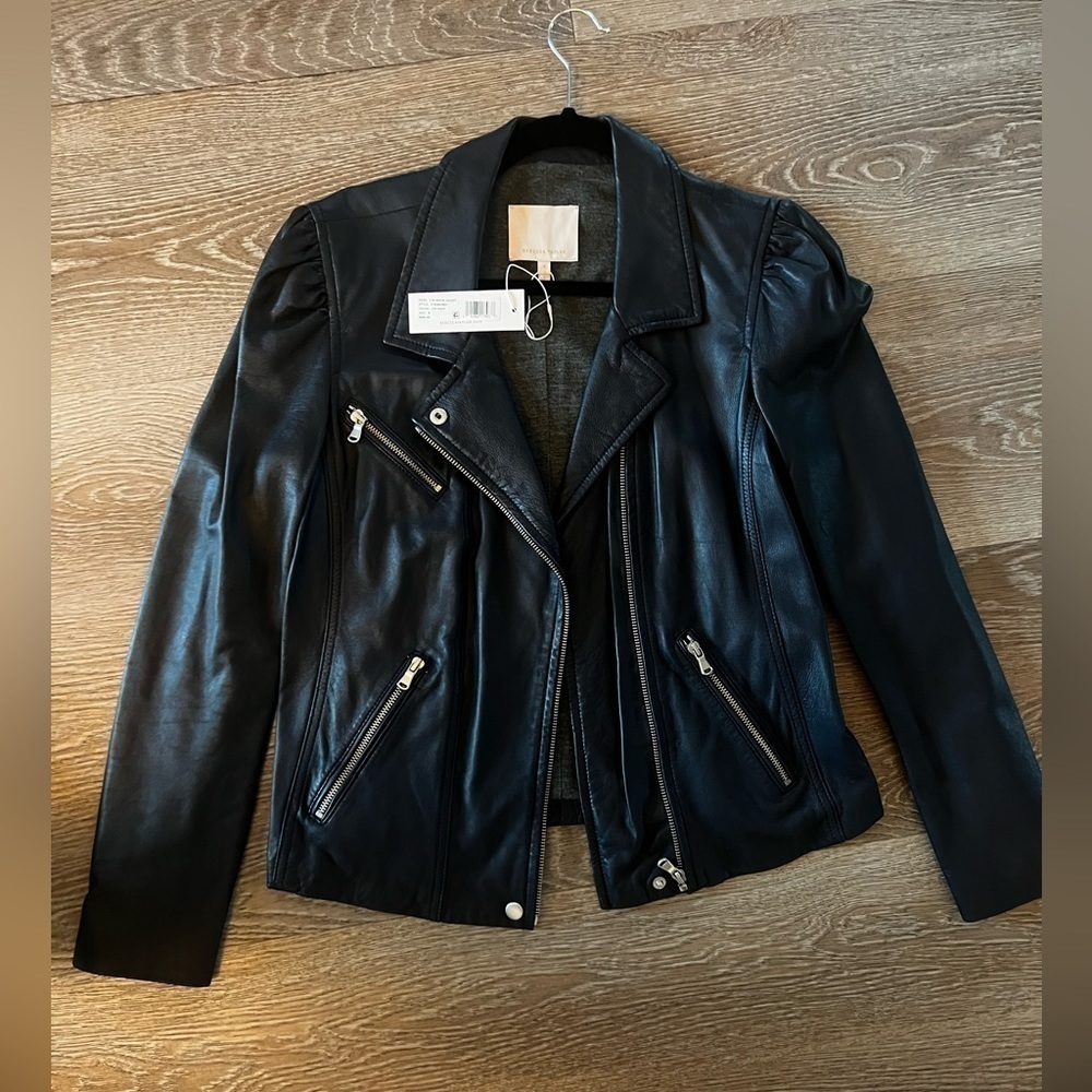 NWT Rebecca Taylor Leather Biker Jacket NAVY - Picture 8 of 11
